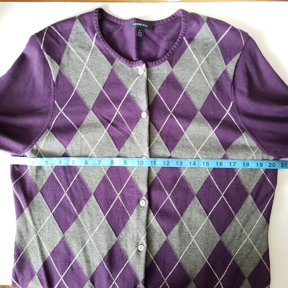 Lands' End Argyle Cardigan Purple Size L - Picture 7 of 9